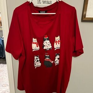 BloomChic Vibrant Red Cat Christmas Top